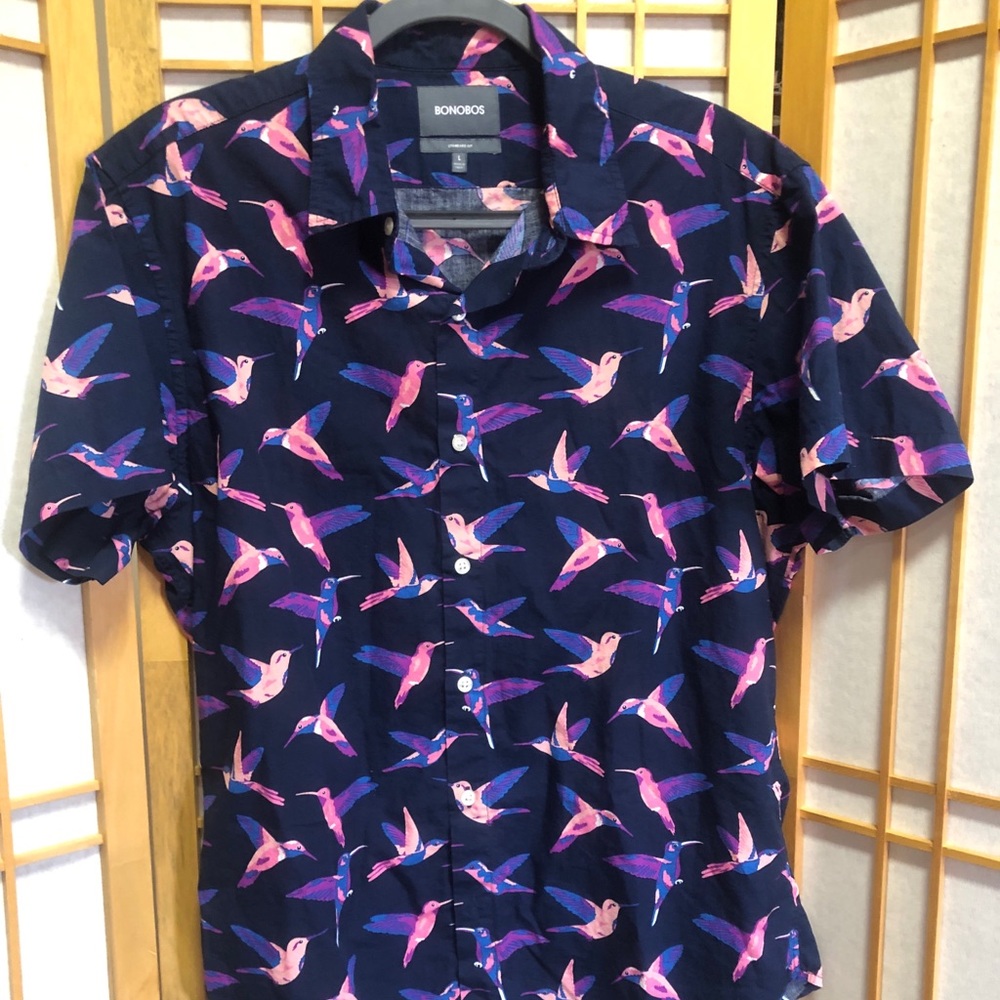Bonobos Riviera Short Sleeve Navy Hummingbirds